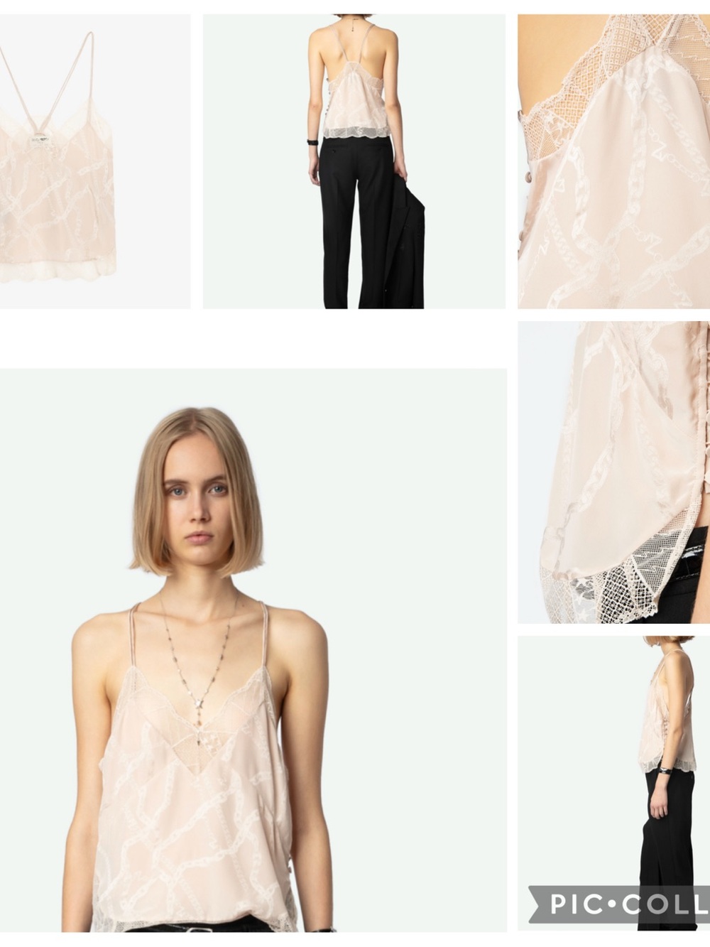 Zadig & Voltaire Powder Pink Silk Lace-Trim Slip Top (CABRI JAC CHAINES)